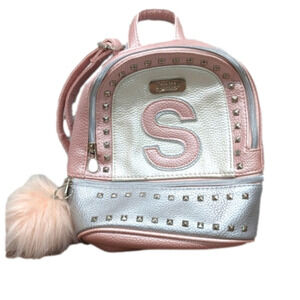 Justice small "S"  pink and white backpack